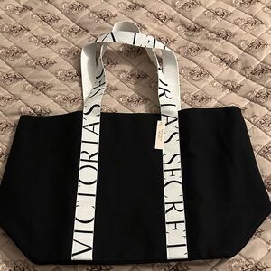 Victoria's Secret Black Tote with White Straps